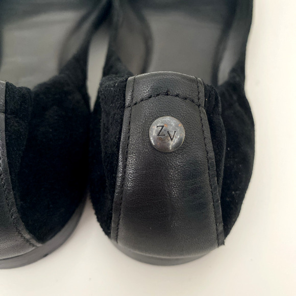 Zadig & Voltaire Ballet Flat Black Suede Round Toe Rhinestone Wings Leather 36 6 - Picture 10 of 12